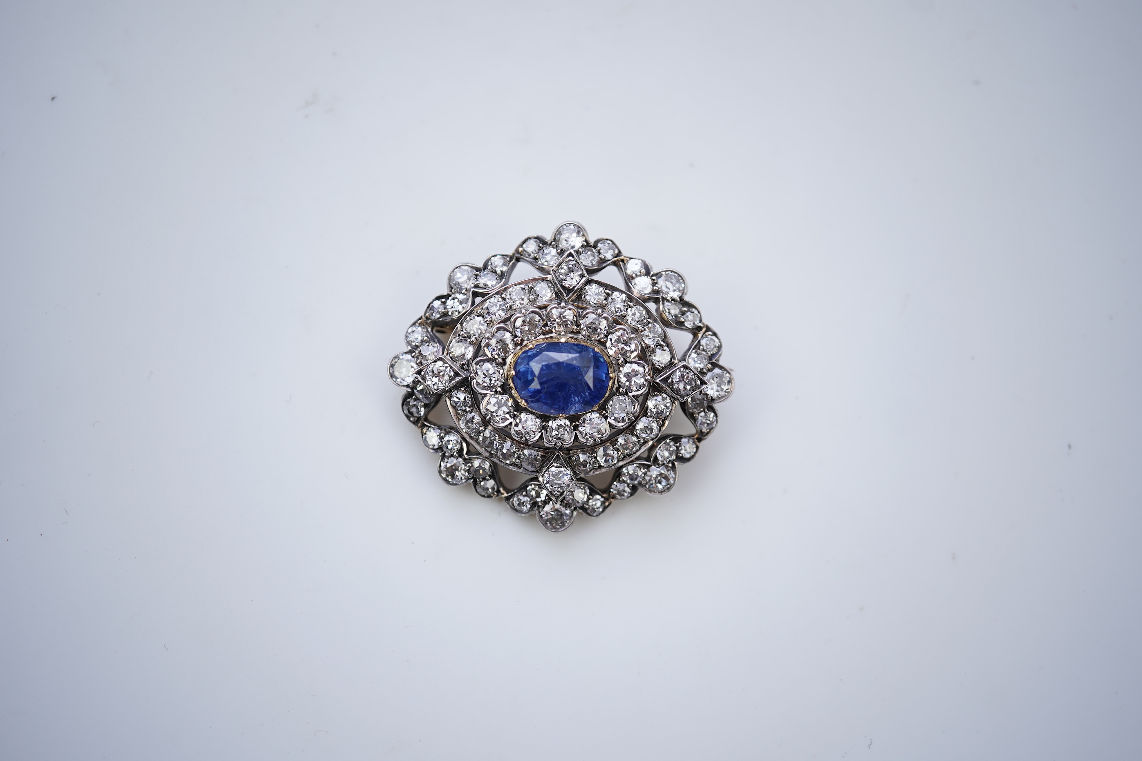 A Victorian sapphire and diamond brooch, late 19th century